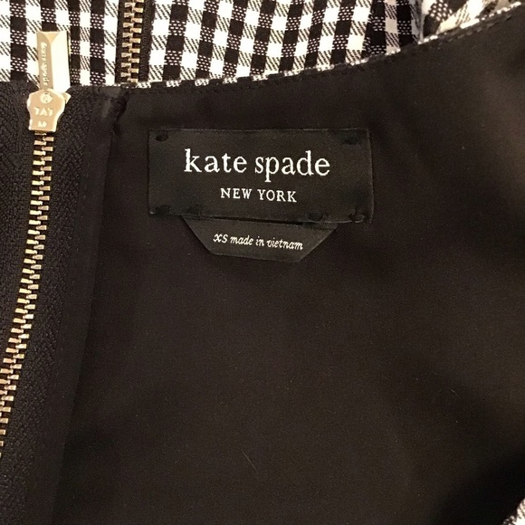 Kate Spade XS Jazzy Gingham Scalloped Ponte Dress Black White Fit & Flare - Picture 6 of 9